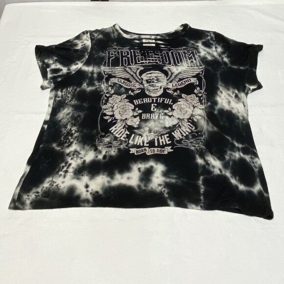 Dirtee Laundry Short Sleeve Tie Dyed Born to Ride Moto Slit Top Biker Tee Shirt - Picture 8 of 13